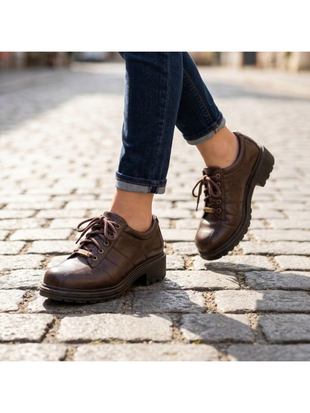 90s Y2K Oxford Chunky Platform Shoes‎ Laceup Sz 8 Brown Faux Leather Unionbay